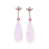 33 Carat Carved Lavender Jadeite Jade Drop Earrings With Rubies & Diamonds