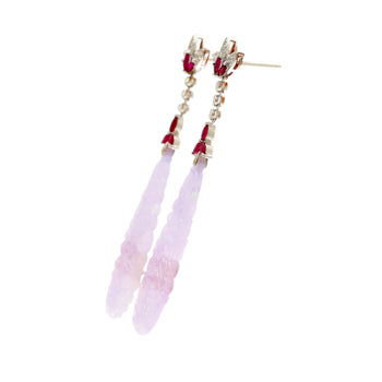 33 Carat Carved Lavender Jadeite Jade Drop Earrings With Rubies & Diamonds – Assay Jewelers
