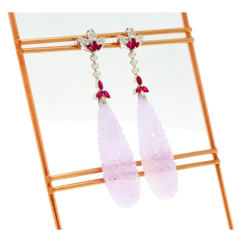 33 Carat Carved Lavender Jadeite Jade Drop Earrings With Rubies & Diamonds – Assay Jewelers