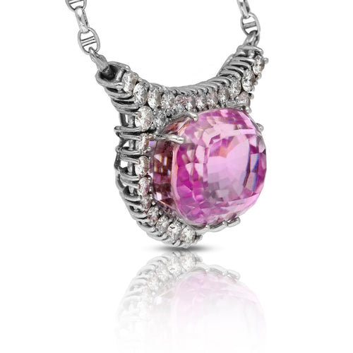 36.10ct Cushion-Cut Kunzite Diamond 18K White Gold Necklace