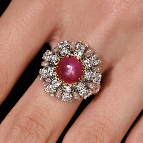 3.04 Carat Star No-Heat Burma Ruby & Sunburst Art Deco Ring