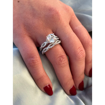 3.09 Carat Round, H color, VS2 clarity Lab Created Diamond in Curved 18k White Gold – Assay Jewelers