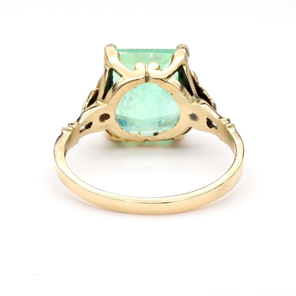 3.18 Carat Light Green Emerald Milgrain Vintage 14K Gold Ring