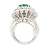 3.19 Carat Oval Cut Emerald Minor Oil & Diamond Cluster Platinum Vintage Ring