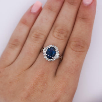 3.21 Carat Oval Cut Blue Sapphire and Diamond in Platinum Ring – Assay Jewelers