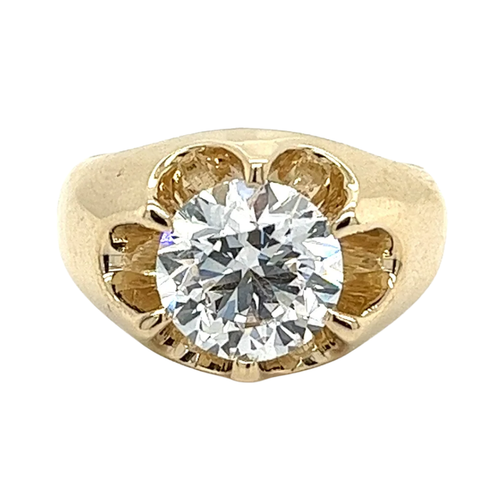 3.35 Carat Solitaire Lab Grown Diamond Mens Ring In 14K Yellow Gold