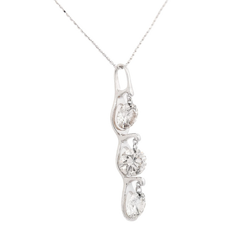 3.38 Carat 3 Stone Diamond Dangle Pendant Necklace in 18K White Gold