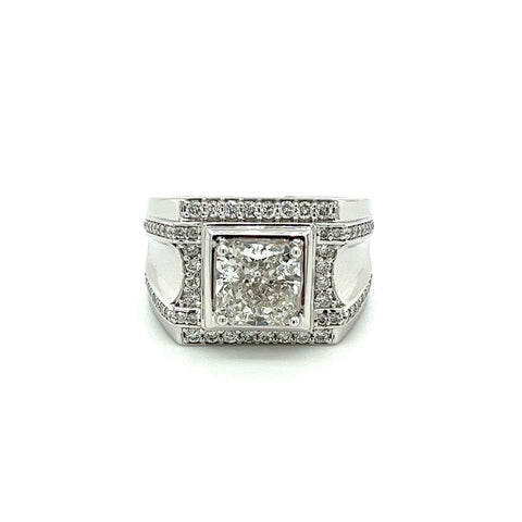 3.41 Carat Lab Diamond Mens Cluster Ring in 18K White Gold