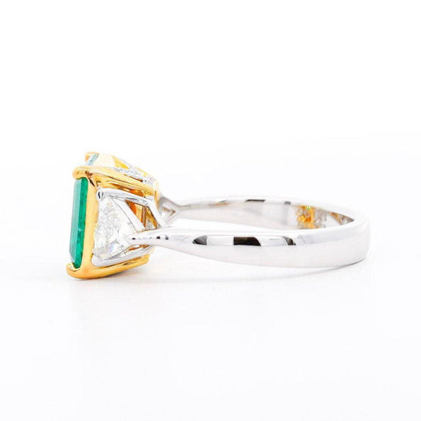 3.5 Carat Emerald & Diamond Three Stone Engagement Ring