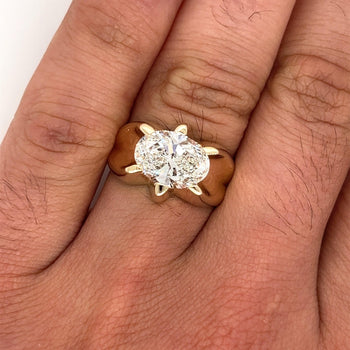 3.5 Carat Lab Diamond Oval Cut Solitaire Mens Ring in 14K Yellow Gold – Assay Jewelers
