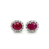 3.5 Carat No Heat Oval Cut Ruby Earrings With Round Diamond Halo