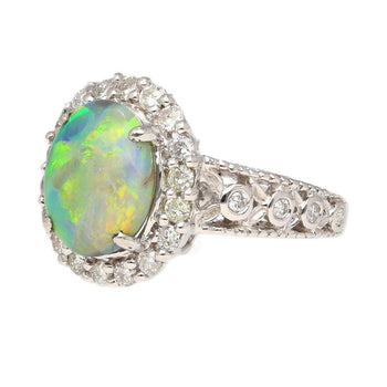 3.50 Carat Black Opal & Diamond Halo Platinum Filigree Ring – Assay Jewelers
