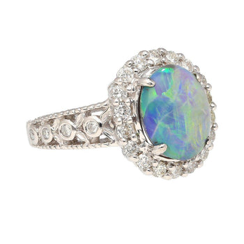 3.50 Carat Black Opal & Diamond Halo Platinum Filigree Ring – Assay Jewelers