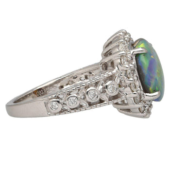 3.50 Carat Black Opal & Diamond Halo Platinum Filigree Ring – Assay Jewelers