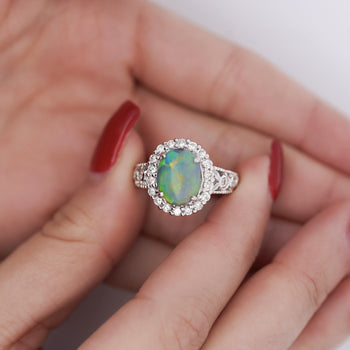3.50 Carat Black Opal & Diamond Halo Platinum Filigree Ring – Assay Jewelers