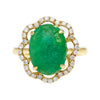 3.6 Carat Cabochon Emerald and Diamond Flower Halo 18K Gold Ring