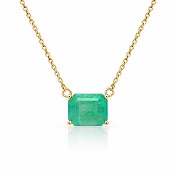Collier pendentif solitaire Est-Ouest en émeraude colombienne taille émeraude de 3,66 carats en or jaune 14K – Assay Jewelers