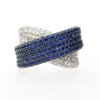3.72 Carat Blue Sapphire & Diamond Pave 18K Crossover Band Ring