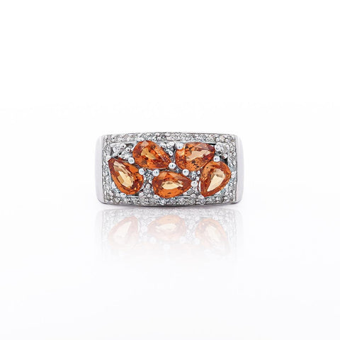 3.75 Carat Pear-Cut Orange Sapphire and Diamond Cluster 14K Gold Ring