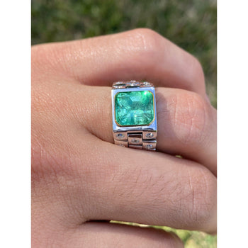 3.75 carat mens Colombian Emerald in Platinum ring setting – Assay Jewelers