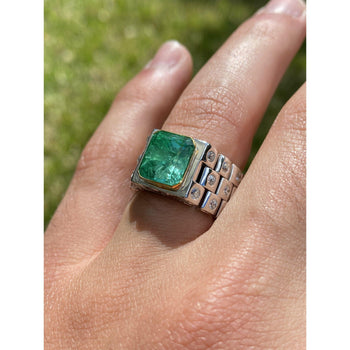 3.75 carat mens Colombian Emerald in Platinum ring setting – Assay Jewelers