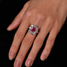 3.80 Carat Oval Cut No Heat Burma Ruby Ring With Round Diamond Halo in Platinum