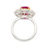 3.80 Carat Oval Cut No Heat Burma Ruby Ring With Round Diamond Halo in Platinum