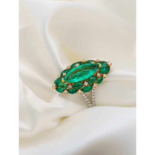 3.89 Carat Marquise Cut Colombian Emerald and Diamond 18K Ring