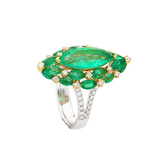 3.89 Carat Marquise Cut Colombian Emerald and Diamond 18K Ring