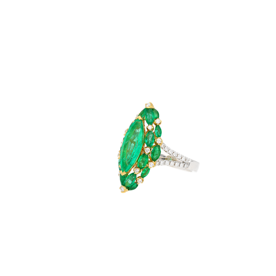 3.89 Carat Marquise Cut Colombian Emerald and Diamond 18K Ring