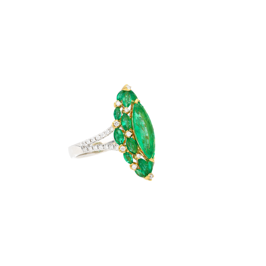 3.89 Carat Marquise Cut Colombian Emerald and Diamond 18K Ring