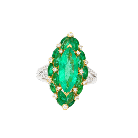 3.89 Carat Marquise Cut Colombian Emerald and Diamond 18K Ring