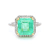 3.90 Carat Emerald & Diamond Halo Pavé Shank 18K White Gold Ring