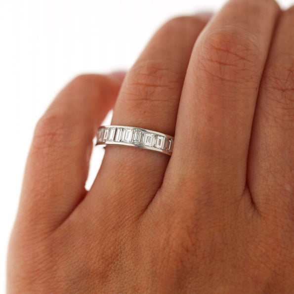 3.95 Carat Emerald Diamond Channel Set Platinum 950 Full Eternity Wedding Band