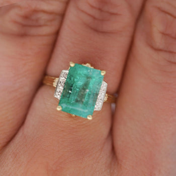 3.95 Carat Emerald & Diamond Milgrain Vintage 14K Gold Ring – Assay Jewelers