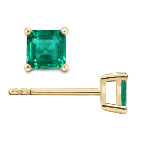 3mm-4mm Colombian Emerald Square-Cut Stud Earrings in 18k Gold