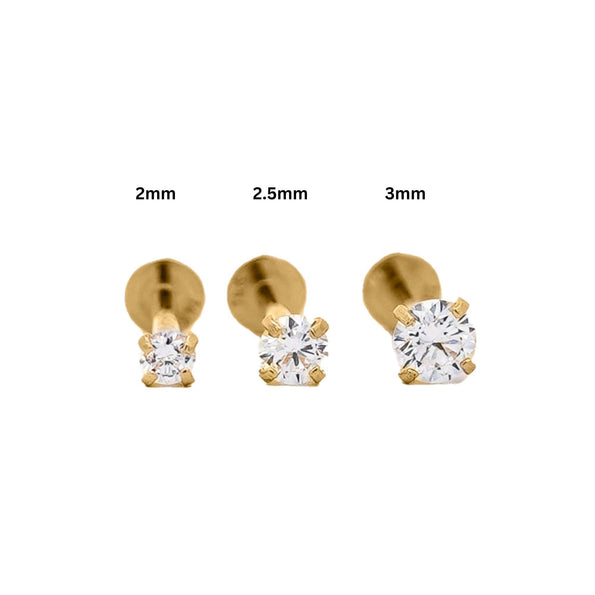 3mm Diamond 14K Gold Flat Back Single Stud Earring