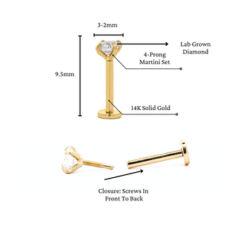 3mm Diamond 14K Gold Flat Back Single Stud Earring – Assay Jewelers