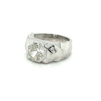 4 Carat Octagon Cut Lab Grown Diamond Bezel Set Mens Ring In Platinum – Assay Jewelers