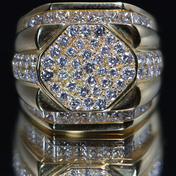 4 Carat Princess & Round Diamond 18K Gold Cluster Mens Statement Ring – Assay Jewelers