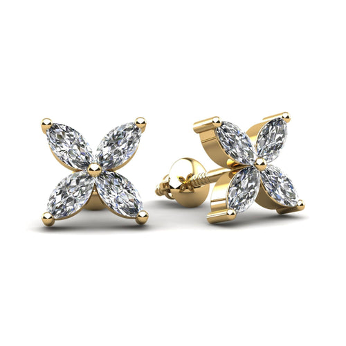 4 Piece Marquise Cut Diamond 14K Gold Stud Earrings