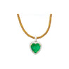 44 Carat Heart Shaped Emerald Pendant with Round Cut Diamond Halo in 18K Gold Necklace