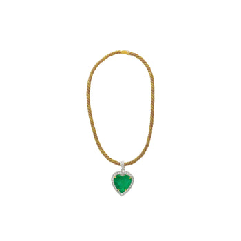 44 Carat Heart Shaped Emerald Pendant with Round Cut Diamond Halo in 18K Gold Necklace – Assay Jewelers