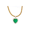 44 Carat Heart Shaped Emerald Pendant with Round Cut Diamond Halo in 18K Gold Necklace