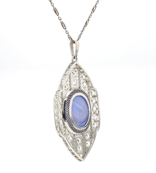 45 Carat Star Sapphire Ceylon No Heat Blue Art Deco Pendant