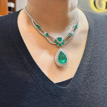 45.58 Carat TW Colombian Emerald & Diamond Chandelier Drop Necklace – Assay Jewelers