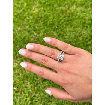 4.01 Carat G/SI1 Emerald Cut Lab Diamond In Split Shank Diamond Side Stone 14K White Gold Ring – Assay Jewelers