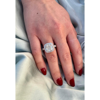 4.03 Carat Cushion Cut Lab Diamond Halo Ring 14K White Gold – Assay Jewelers