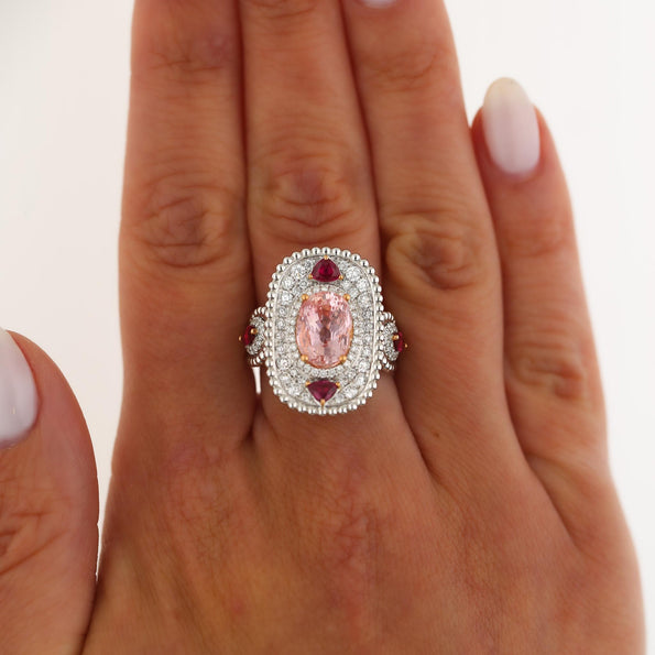 4.05 Carat Padparadscha Sapphire No Heat Sri Lanka With Ruby and Diamond Ring