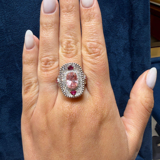 4.05 Carat Padparadscha Sapphire No Heat Sri Lanka With Ruby and Diamond Ring